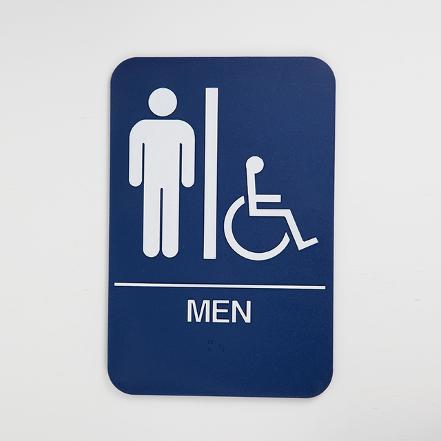 Men's Handicap Restroom Plastic Sign, Blue With Raised White Lettering