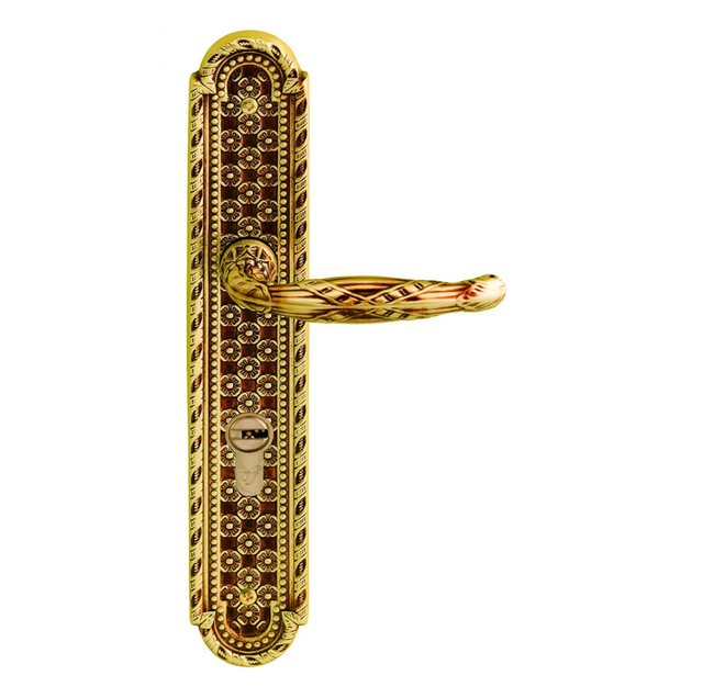 Floral Die-cast Solid Brass Door Handle without Cylinder