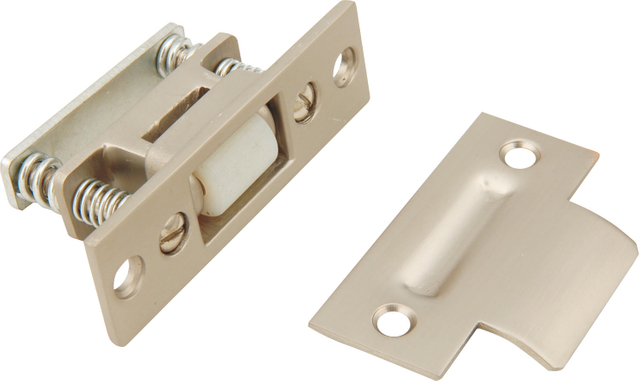 Solid Brass Adjustable Heavy Duty Roller Latch in Brushed Nickel Finish with a T Strike 