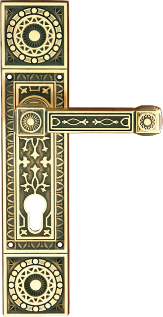 Solid Brass Coffee Antique Door Handle with Plate 291mm – Decorative 85mm PZ Door Hardware