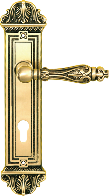 Solid Brass Antique Door Handle with Plate 350mm – 85mm PZ Lock Door Hardware