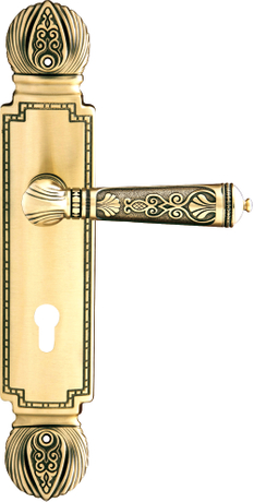 Classic Decorative Brass Door Lever Handle on Backplate with Vintage Design