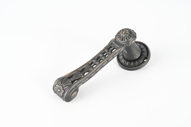 Solid Brass Door Lever Handle, Antique Bronze Ornate Door Handle with Floral Openwork & Beaded Rose, Classic European Style